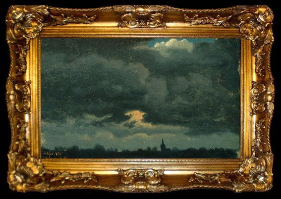 framed  unknow artist Stormy Sky over Landscape with Distant Church, ta009-2